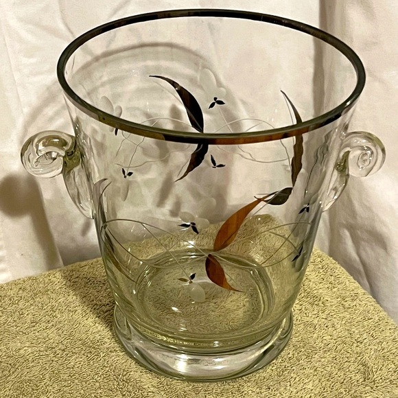MCM Atomic Ice Bucket Antique Art Nouveau Clear Glass Silver Overlay - Picture 2 of 8